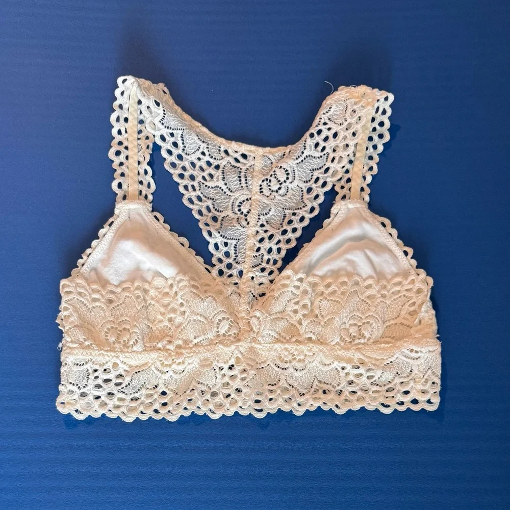 Aerie Women’s Ivory Floral Lace Lined Cups Bralette Sz SP